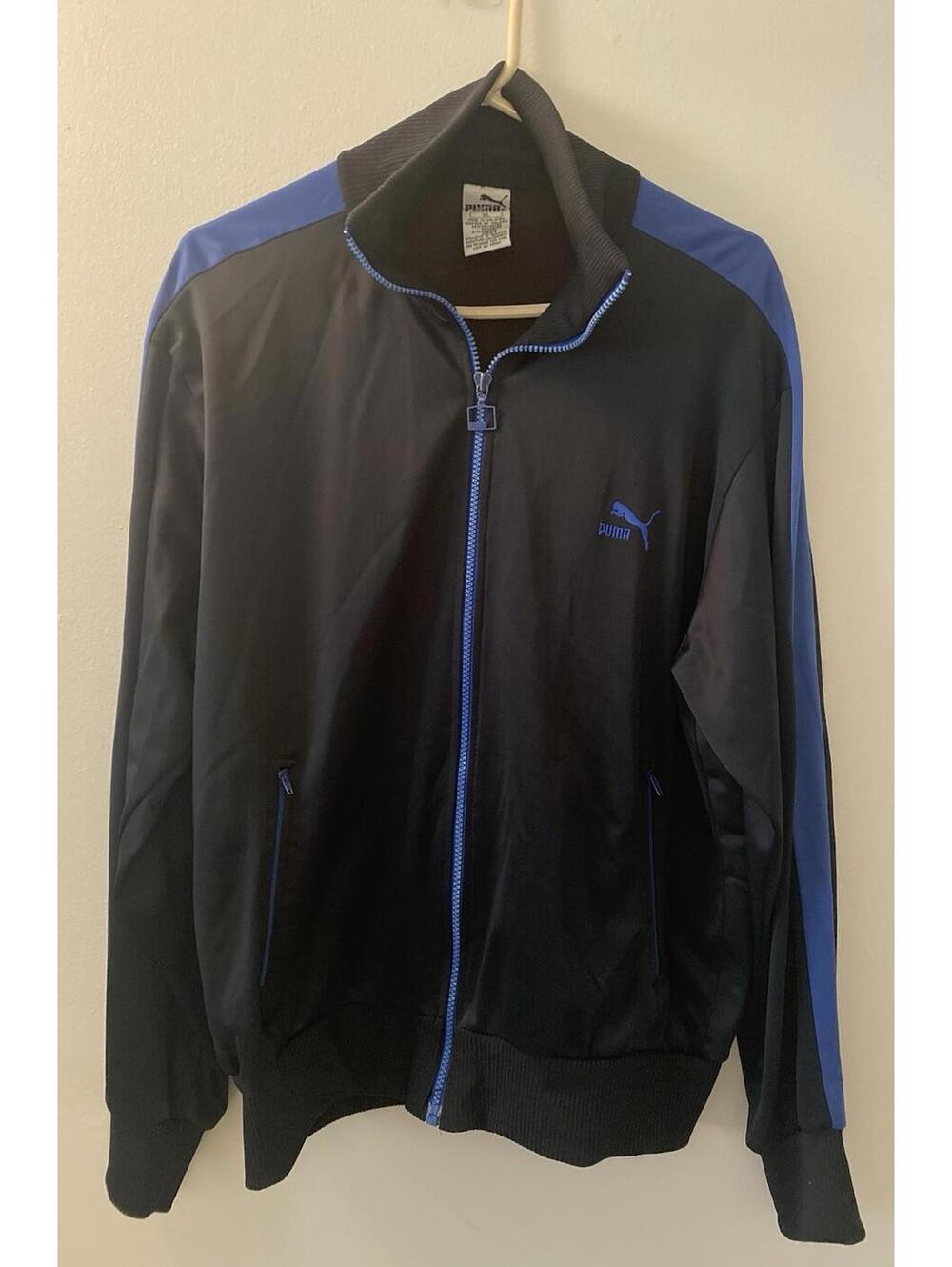 PUMA VTG Black w/ Blue Full Zip Track Jacket Men's XL Embroidered Logo Pockets
